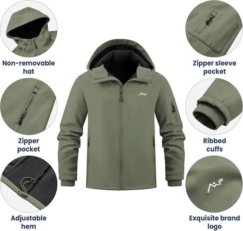 WULFUL Men's Lightweight Softshell Jacket Warm Fleece Lined Windbreaker Waterproof Soft Shell for Outdoor Hiking in Saudi Arabia