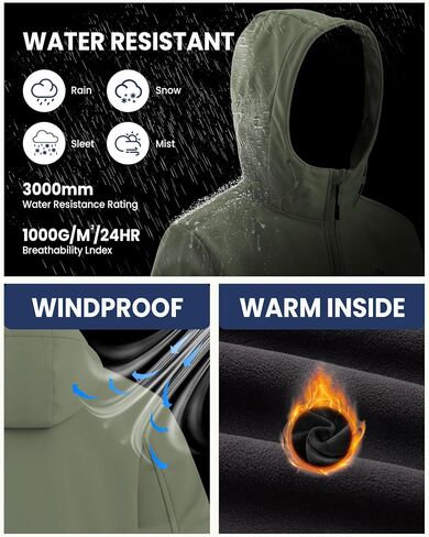 WULFUL Men's Lightweight Softshell Jacket Warm Fleece Lined Windbreaker Waterproof Soft Shell for Outdoor Hiking in Saudi Arabia