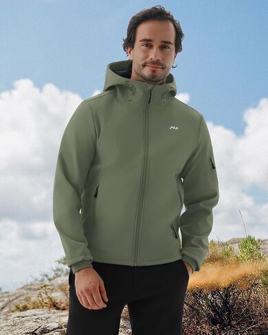 WULFUL Men's Lightweight Softshell Jacket Warm Fleece Lined Windbreaker Waterproof Soft Shell for Outdoor Hiking in Saudi Arabia