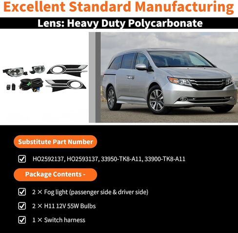 Fog Light Assembly Compatible with 2014-2017 Odyssey Van 4-Door Clear Lens Bumper Driving Lamps w/Switch Harness + Bulbs HO2592137 in Saudi Arabia