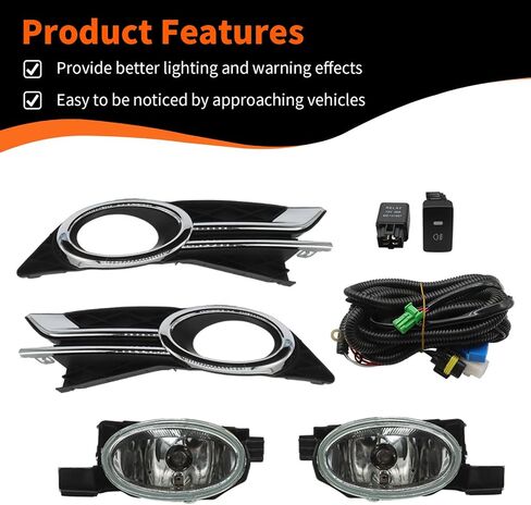 Fog Light Assembly Compatible with 2014-2017 Odyssey Van 4-Door Clear Lens Bumper Driving Lamps w/Switch Harness + Bulbs HO2592137 in Saudi Arabia