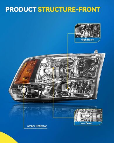 PHILTOP Headlight Assembly for Ram 1500 2011-2021,Ram 1500 Classic 2019-2023,Ram 2500 2011-2018,Ram 3500 2011-2018,Ram 4500/5500 2018,Dodge Ram 1500 2009-2010,Dodge Ram 2500/3500 2010,Chrome Housing in Saudi Arabia