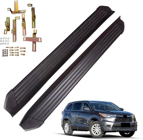 لوحات الجري والخطوات لسيارة Toyota Highlander 2014-2019 خطوات جانبية من الألومنيوم مع دعامة، قطعتان من لوحة الجري السوداء من الجانب الأيمن الأيسر قضبان Nerf لسيارة Toyota Highlander 2014 2015 2016 2017 2018 2019 in Kuwait