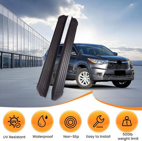 لوحات الجري والخطوات لسيارة Toyota Highlander 2014-2019 خطوات جانبية من الألومنيوم مع دعامة، قطعتان من لوحة الجري السوداء من الجانب الأيمن الأيسر قضبان Nerf لسيارة Toyota Highlander 2014 2015 2016 2017 2018 2019 in Kuwait