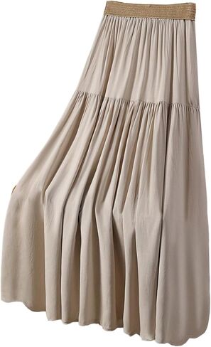 تنورة Verdusa النسائية بوهو ذات طبقات مكشكشة، تنورة ماكسي مرنة عالية الخصر على شكل حرف A مع حزام مجدول in Kuwait