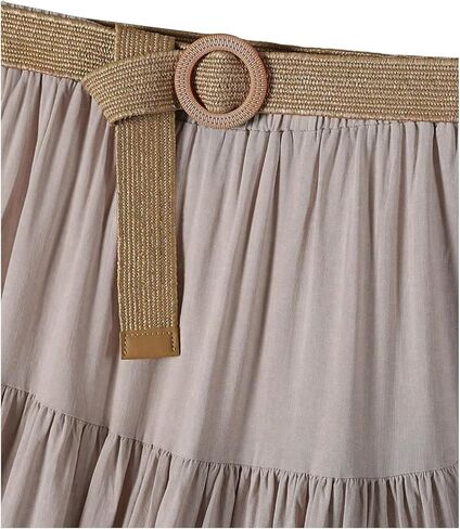 تنورة Verdusa النسائية بوهو ذات طبقات مكشكشة، تنورة ماكسي مرنة عالية الخصر على شكل حرف A مع حزام مجدول in Kuwait