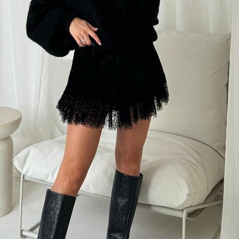 Aopwsrlyi Women Lace Mini Skirt Casual Low Rise Layered Pleated Half Slip Flowy Short Ruffle Skirts in Saudi Arabia