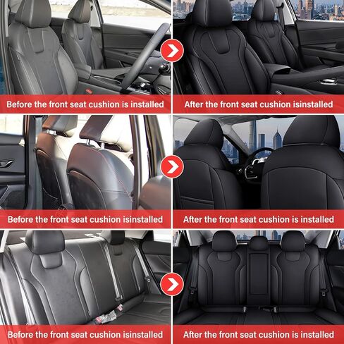 أغطية مقاعد AOMSAZTO لسيارة Hyundai Elantra 2021 2022 2023 2024 2025 SE SEL & 2021-2023 غطاء مقعد سيارة من الجلد الصناعي باللون الأزرق الهجين - مجموعة كاملة باللون الأسود in Kuwait