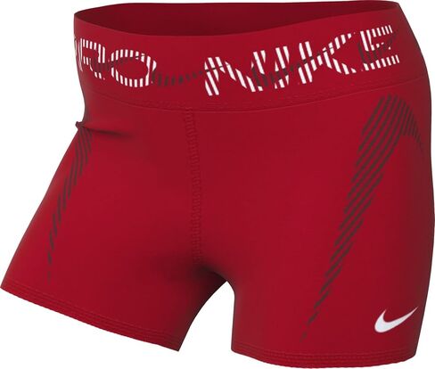 Nike Pro Women's Mid-Rise 3" Graphic Biker Shorts (University Red/Dark Team Red/Magic Ember/White, HJ1226-657) Size Small in Saudi Arabia