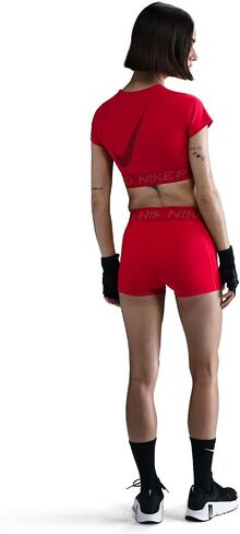 Nike Pro Women's Mid-Rise 3" Graphic Biker Shorts (University Red/Dark Team Red/Magic Ember/White, HJ1226-657) Size Small in Saudi Arabia