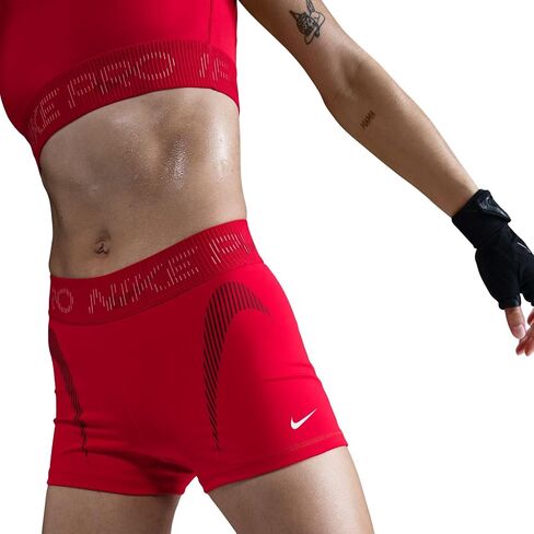 Nike Pro Women's Mid-Rise 3" Graphic Biker Shorts (University Red/Dark Team Red/Magic Ember/White, HJ1226-657) Size Small in Saudi Arabia