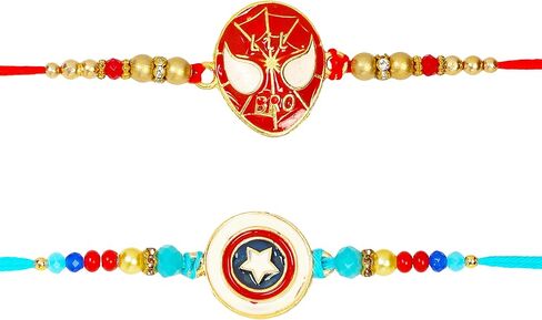 Set of 2 Rakhi for Small Brothers Designer Rakhi Rakhi for Sister, Rakhi for Little Brother Bhai | Raksha Bandhan Elephant Rakhi for Brother with Greeting card and Roli Chawal (Design6) in Kuwait