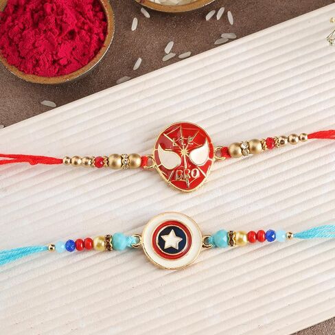 Set of 2 Rakhi for Small Brothers Designer Rakhi Rakhi for Sister, Rakhi for Little Brother Bhai | Raksha Bandhan Elephant Rakhi for Brother with Greeting card and Roli Chawal (Design6) in Kuwait