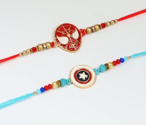 Set of 2 Rakhi for Small Brothers Designer Rakhi Rakhi for Sister, Rakhi for Little Brother Bhai | Raksha Bandhan Elephant Rakhi for Brother with Greeting card and Roli Chawal (Design6) in Kuwait