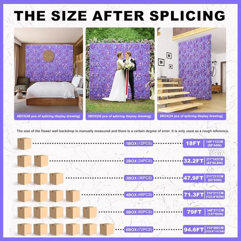 Flower Wall Panel 12-Piece of 16.5x16.5 Inch Artificial Floral Wall Backdrops White Silk Rose Wall Decor Ideal for Wedding Celebrations, Festive Party Backdrops and Home Decor in Kuwait