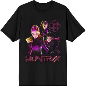 تي شيرت Kpop Demon Hunters Huntrix Stronger Together للكبار ذو رقبة دائرية سوداء وأكمام قصيرة in Kuwait