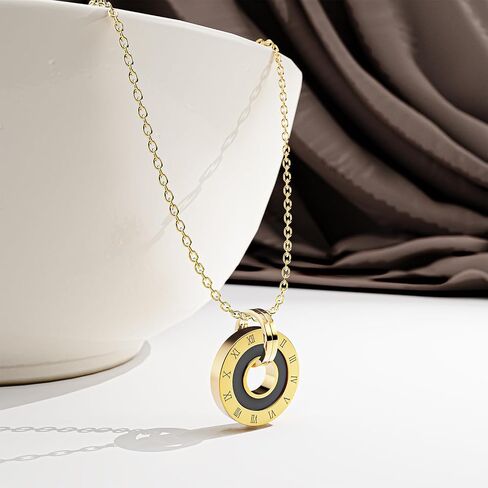18K Gold Platde Chain For Women Necklace,Double Circle Pendant Necklace,Gifts for Women in Saudi Arabia