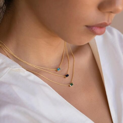 CAITLYNMINIMALIST سوليتير 18K الذهب لذيذ سلسلة الصنفرة الرغيف الفرنسي مستطيل جوهرة قلادة للنساء مجوهرات هدية لها in Saudi Arabia