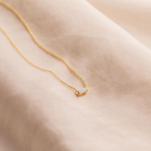 CAITLYNMINIMALIST سوليتير 18K الذهب لذيذ سلسلة الصنفرة الرغيف الفرنسي مستطيل جوهرة قلادة للنساء مجوهرات هدية لها in Saudi Arabia