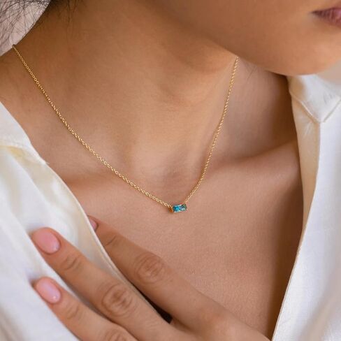 CAITLYNMINIMALIST سوليتير 18K الذهب لذيذ سلسلة الصنفرة الرغيف الفرنسي مستطيل جوهرة قلادة للنساء مجوهرات هدية لها in Saudi Arabia
