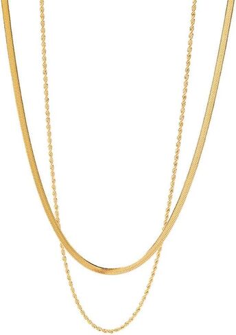 Women's Layered Gold Chain Necklace, 18K Gold Plated Stainless Steel Stackable Paperclip Tassel Sequin Flat Snake Chain Necklace Set, Fashion Jewelry Gift in Saudi Arabia