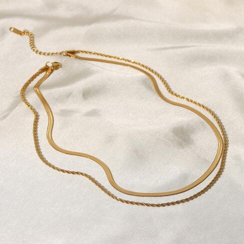 Women's Layered Gold Chain Necklace, 18K Gold Plated Stainless Steel Stackable Paperclip Tassel Sequin Flat Snake Chain Necklace Set, Fashion Jewelry Gift in Saudi Arabia