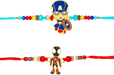 Set of 2 Rakhi for Small Brothers Designer Rakhi Rakhi for Sister, Rakhi for Little Brother Bhai | Raksha Bandhan Elephant Rakhi for Brother with Greeting card and Roli Chawal (Design3) in Kuwait