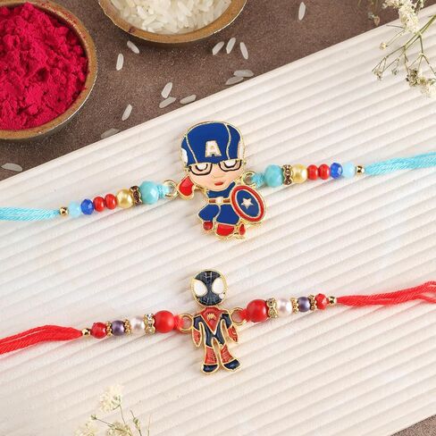 Set of 2 Rakhi for Small Brothers Designer Rakhi Rakhi for Sister, Rakhi for Little Brother Bhai | Raksha Bandhan Elephant Rakhi for Brother with Greeting card and Roli Chawal (Design3) in Kuwait