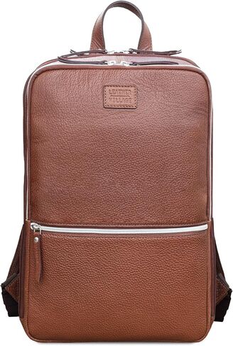 LEATHER VILLAGE Leather Laptop Backpack for Men |Brown | Slim Professional Business Bag Fits 15.6"-Laptop | Water-Repellent Work & Travel Daypack with Trolley Strap in Saudi Arabia