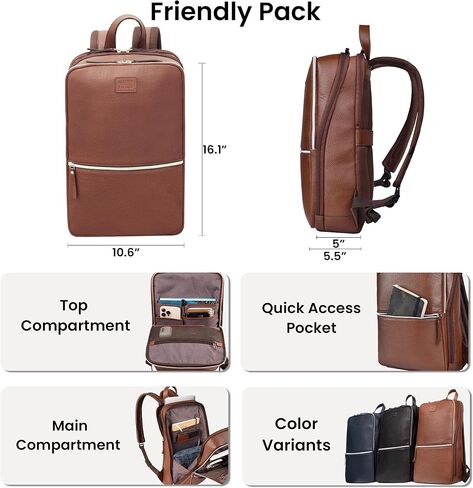 LEATHER VILLAGE Leather Laptop Backpack for Men |Brown | Slim Professional Business Bag Fits 15.6"-Laptop | Water-Repellent Work & Travel Daypack with Trolley Strap in Saudi Arabia