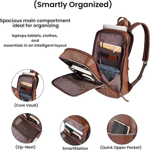 LEATHER VILLAGE Leather Laptop Backpack for Men |Brown | Slim Professional Business Bag Fits 15.6"-Laptop | Water-Repellent Work & Travel Daypack with Trolley Strap in Saudi Arabia