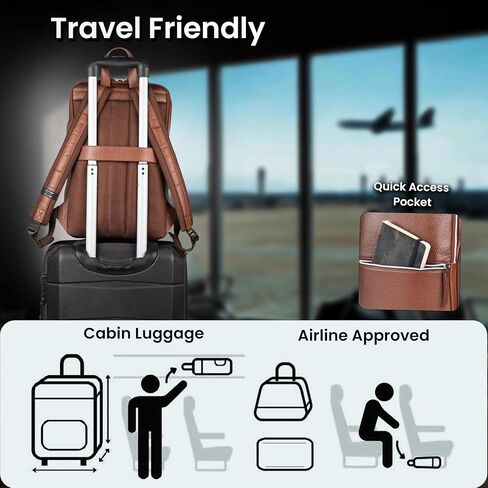 LEATHER VILLAGE Leather Laptop Backpack for Men |Brown | Slim Professional Business Bag Fits 15.6"-Laptop | Water-Repellent Work & Travel Daypack with Trolley Strap in Saudi Arabia