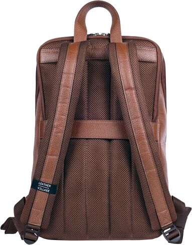 LEATHER VILLAGE Leather Laptop Backpack for Men |Brown | Slim Professional Business Bag Fits 15.6"-Laptop | Water-Repellent Work & Travel Daypack with Trolley Strap in Saudi Arabia