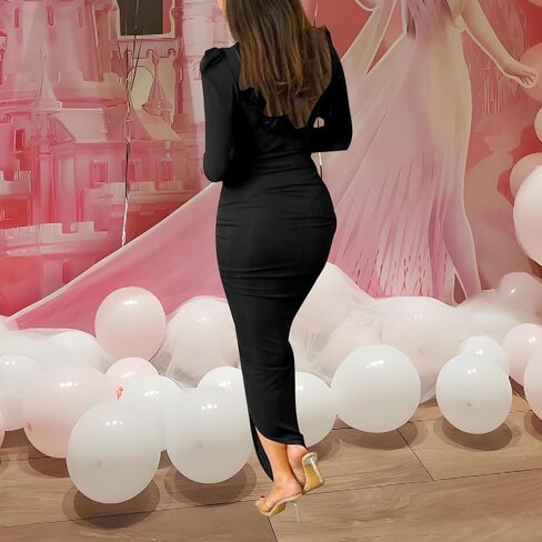 Women’s Midi Pencil Dress Bodycon V Neck Ruched Design Long Sleeve Cocktail Party Night Out Dinner Dresses in Saudi Arabia