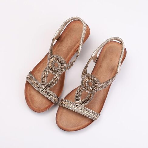 FRALOSHA Wedge Sandals for Women Dressy Elastic Ankle Strap Rhinestone Casual Summer Low Heel Comfortable Shoe in Saudi Arabia