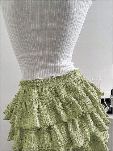 GORGLITTER تنورة نسائية قصيرة مكشكشة من الدانتيل بطبقات Y2k تنانير قصيرة متدرجة للخروج in Kuwait