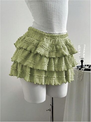 GORGLITTER تنورة نسائية قصيرة مكشكشة من الدانتيل بطبقات Y2k تنانير قصيرة متدرجة للخروج in Kuwait