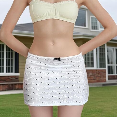 Women Fairy Grunge Lace Mini Skirt Boho Low Waisted Floral Eyelet A-Line Micro Skirt Cute Summer Vacation Beach Short Skirt in Saudi Arabia