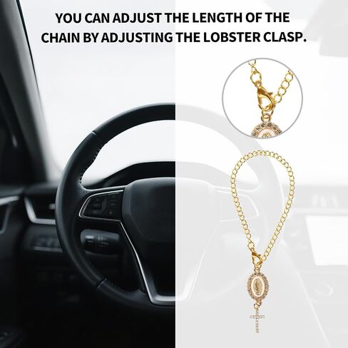 Steering Wheel Rosary Pendant, Catholic Car Accessory with Virgin Mary & Crucifix Rear View Mirror Hanging Rosary Charm (Gold) in Saudi Arabia