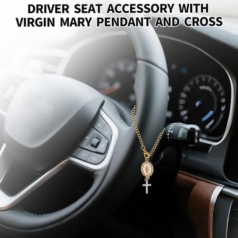 Steering Wheel Rosary Pendant, Catholic Car Accessory with Virgin Mary & Crucifix Rear View Mirror Hanging Rosary Charm (Gold) in Saudi Arabia