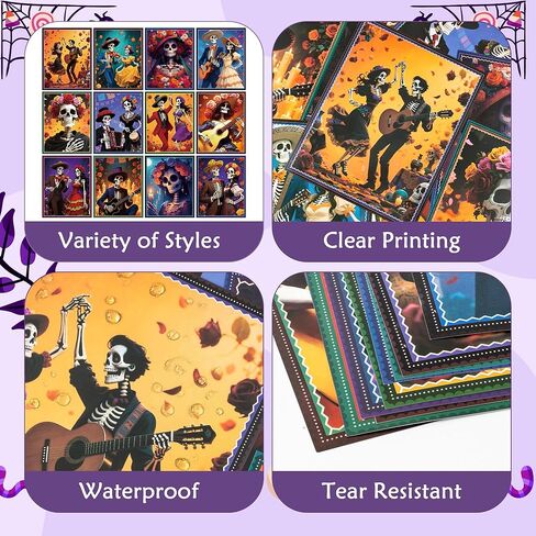 WATINC Day of The Dead Poster - 12PCS Halloween Sugar Skull Wall Art Print Decorations for Dia De Los Muertos Party, Mexican Skeleton Fiesta Carnival Bulletin Board Decor for Home Bedroom Office in Saudi Arabia
