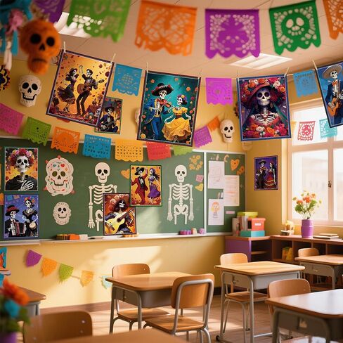 WATINC Day of The Dead Poster - 12PCS Halloween Sugar Skull Wall Art Print Decorations for Dia De Los Muertos Party, Mexican Skeleton Fiesta Carnival Bulletin Board Decor for Home Bedroom Office in Saudi Arabia
