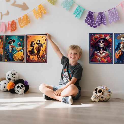 WATINC Day of The Dead Poster - 12PCS Halloween Sugar Skull Wall Art Print Decorations for Dia De Los Muertos Party, Mexican Skeleton Fiesta Carnival Bulletin Board Decor for Home Bedroom Office in Saudi Arabia