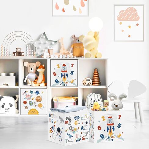 Clastyle Learning Education Kid Storage Basket Set Rainbow Inspiration Words Foldable Closet Clothes Organizer Nursery Toddler Toy Bin BoyGirl Book Shelf Basket in Kuwait