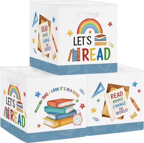 Clastyle Learning Education Kid Storage Basket Set Rainbow Inspiration Words Foldable Closet Clothes Organizer Nursery Toddler Toy Bin BoyGirl Book Shelf Basket in Kuwait