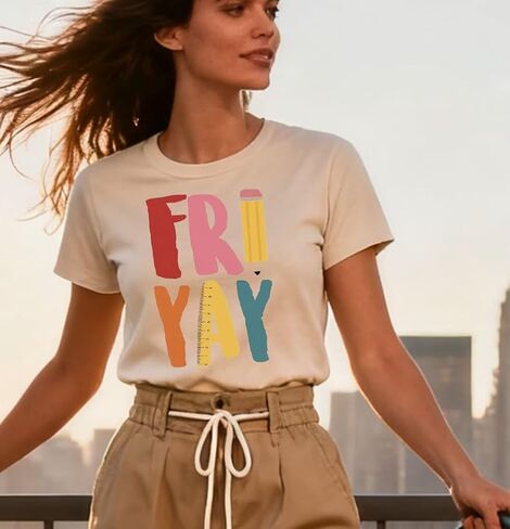تي شيرت نسائي Happy Friday Teacher قميص Happy Friyay للمدرسين في مدرسة الجمعة وعطلة نهاية الأسبوع وأكمام قصيرة تي شيرت in Saudi Arabia