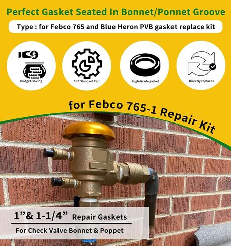 for Febco 765-1 Repair Kit, Replacement Bonnet and Poppet Rubber Gaskets, 94138 Gaskets Kit for Febco 765 and Blue Heron Pressure Vacuum Breaker in Saudi Arabia
