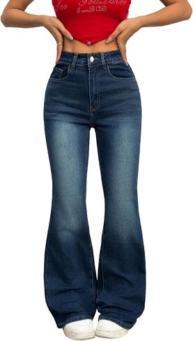 Womens High Waisted Bootcut Jeans Curvy Stretchy Buttoned Denim Pants Wide Leg Baggy Jean in Saudi Arabia