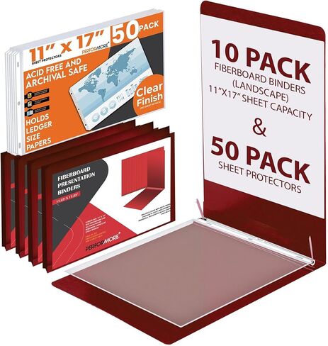Performore 10 Pack of 11x17 Inch Landscape Pressboard Presentation Binder Folder, Red Fiberboard Report Cover with Metal Prong Paper Fastener to Neatly Bind Reports, Proposals, Transcripts in Saudi Arabia