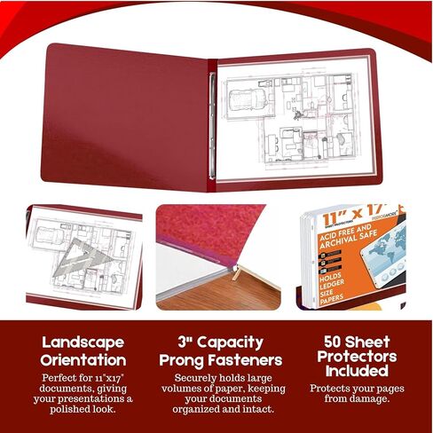 Performore 10 Pack of 11x17 Inch Landscape Pressboard Presentation Binder Folder, Red Fiberboard Report Cover with Metal Prong Paper Fastener to Neatly Bind Reports, Proposals, Transcripts in Saudi Arabia